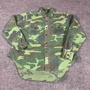 VTG Red Head Shirt Mens Large Green Button Up Camo Long Sleeve Hunting Blue Bill